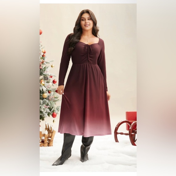 BloomChic Dresses & Skirts - BloomChic Burgundy Ombre Long Sleeve Dress